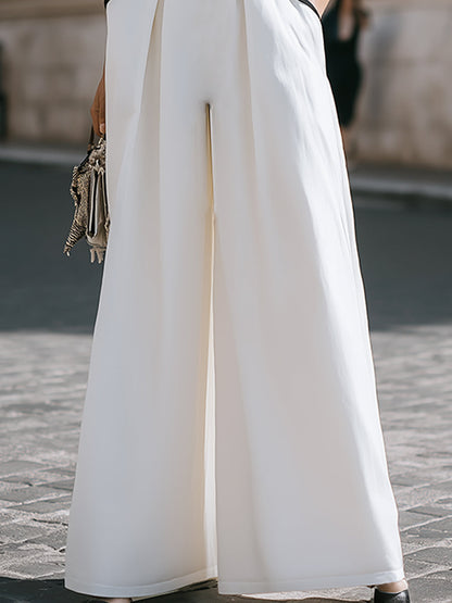 Contrast Panel Deep V Sleeveless Wide-Leg Jumpsuit