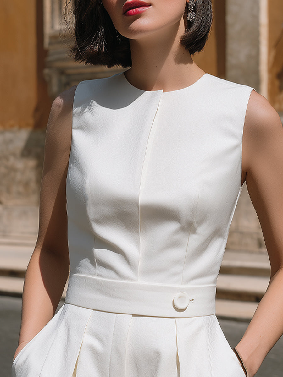 Minimalist Sleeveless Tailored Belted Romper