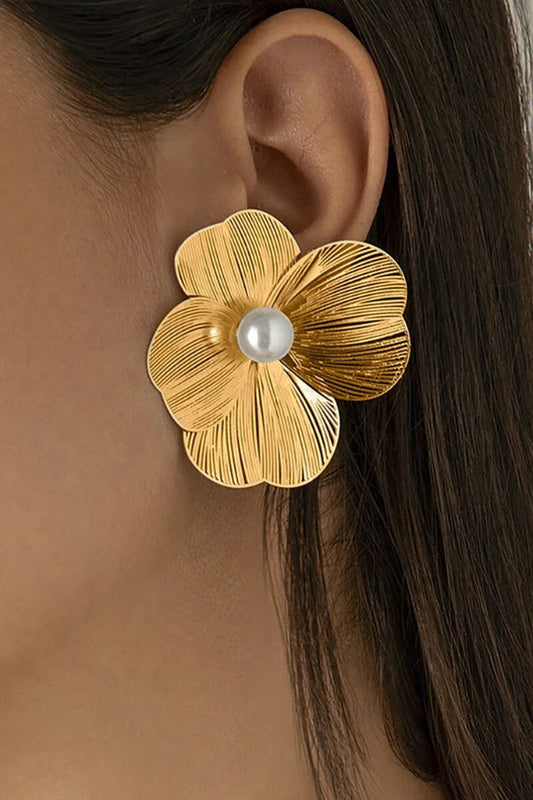 Faux Pearl Decor Oversize Floral Alloy Stud Earrings