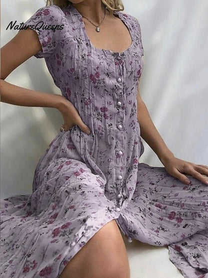 Women's Shift Dress  Short Sleeve Floral Button Front Print Summer