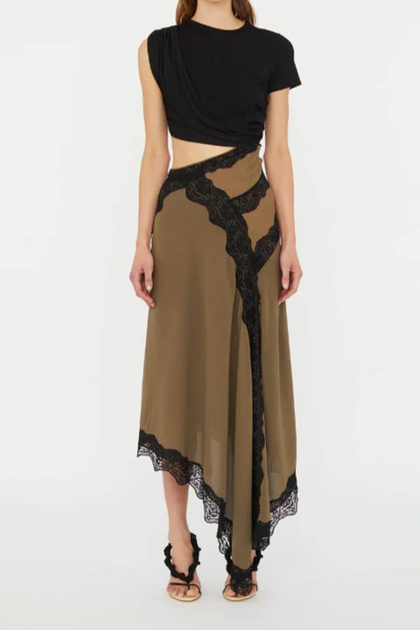 Lace-trimmed Irregular Maxi Dress
