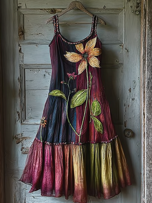 Summer Contrast Linen Dress 619e