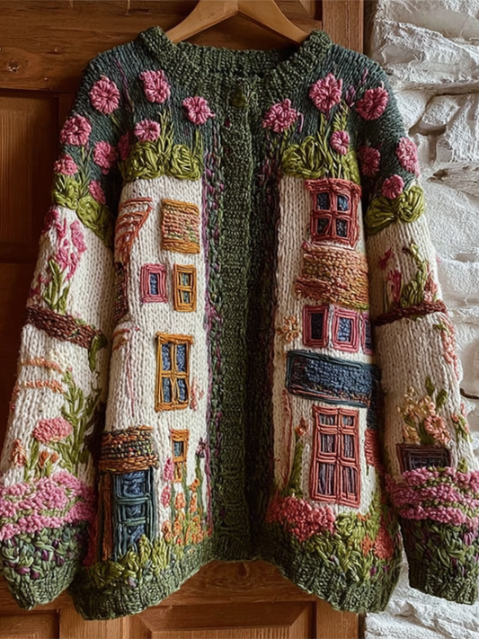 Bohemian Style Garden Pattern Design Women's Knitted Sweater Coat
