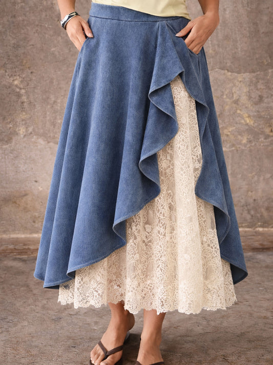 Women’s Chic Stylish Casual Lace Denim Skirt