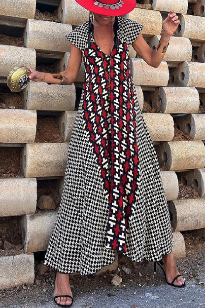 Geometric Print V-Neck Maxi Dress