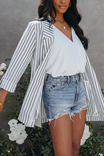 BOSS Linen Blend Striped Relaxed Blazer