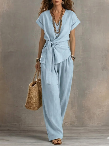 Casual Linen And Cotton Two-piece Set