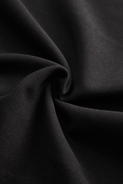 Refined Black Belted Sheath Dress with Mandarin Collar