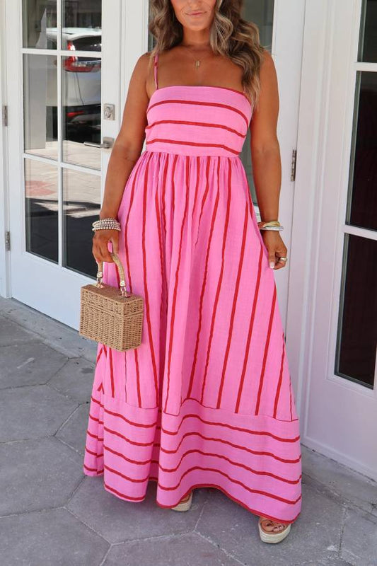 Cherry Blossom Striped Maxi Dress Pink Multi
