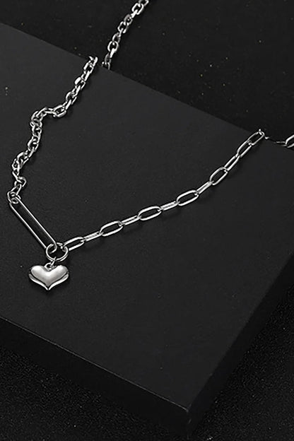 Heart Pendant Alloy Chain Necklace-Silver