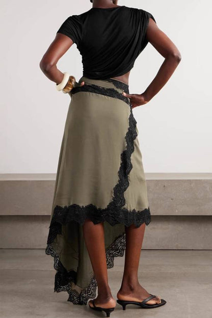 Lace-trimmed Irregular Maxi Dress