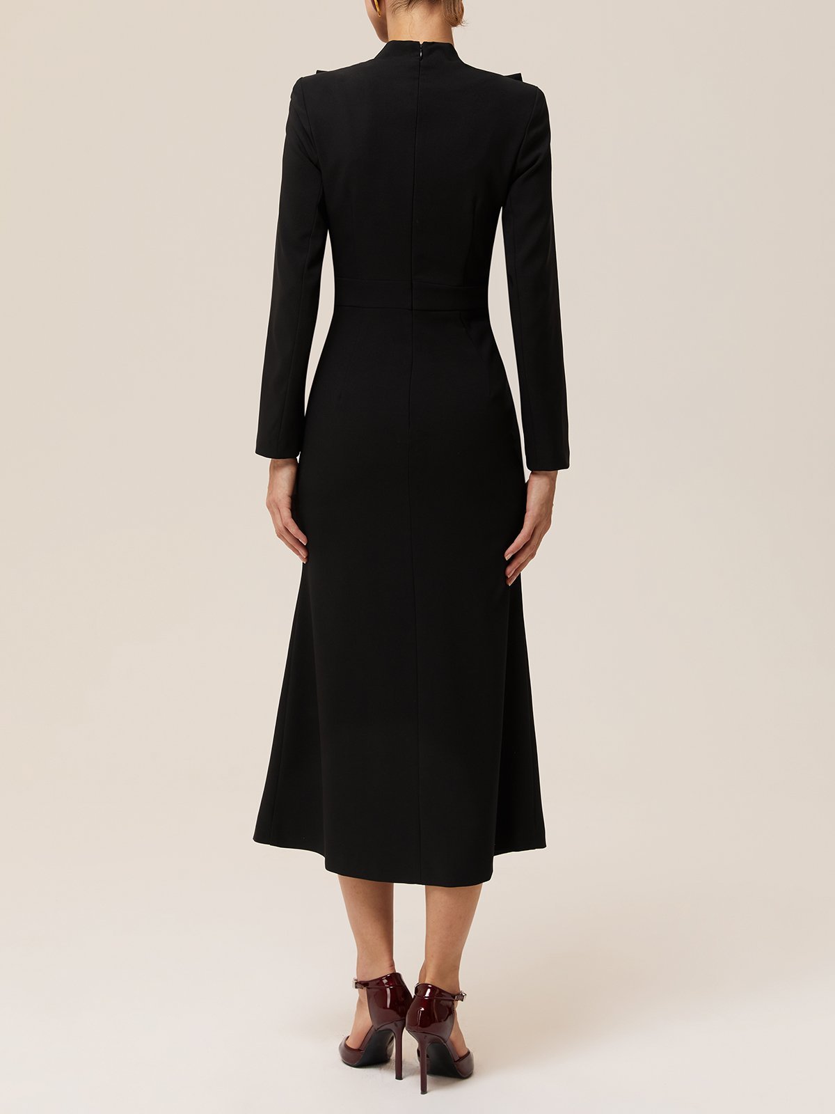Black Bow Collar Long Sleeve Blazer Sheath Midi Dress