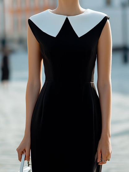 Contrast Statement Collar Sleeveless Structured Midi Dress