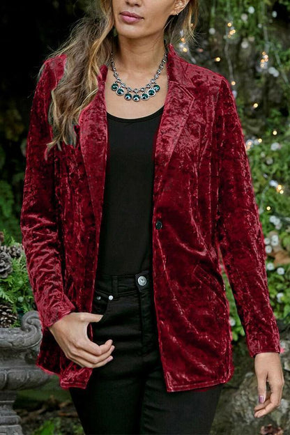 Casual Single Button Velvet Blazer