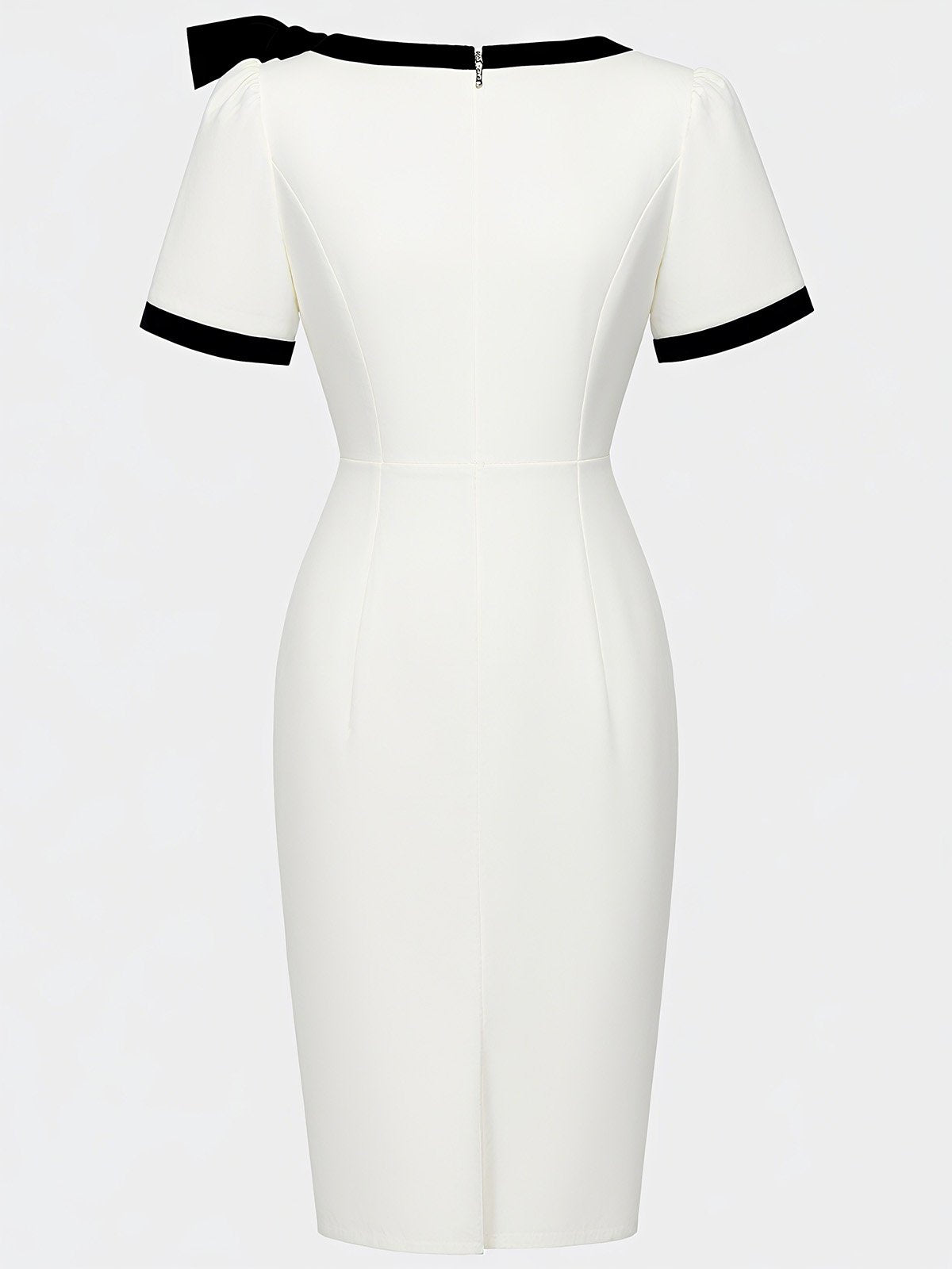 Black Bow Short Sleeve Sheath Midi Dress