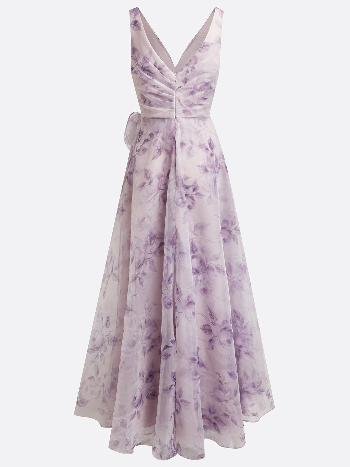 Purple 3D Floral Chiffon V Neck Sleeveless A-Line Gown Dress