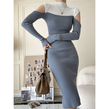 Hollow Half High Neck Knitted Dress