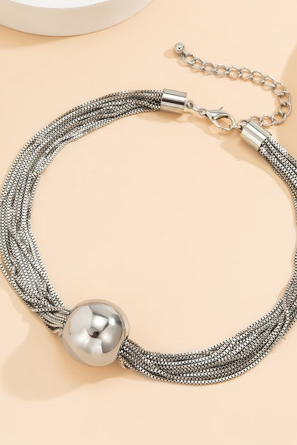 Mental Ball Tiered Chain Punk Necklace Bracelet