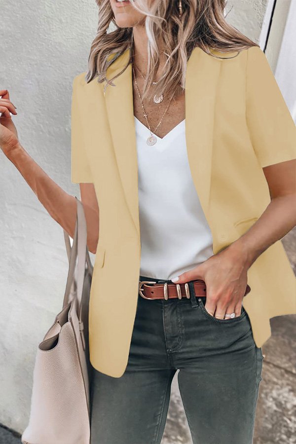 Casual Lapel Short Sleeve Plain
