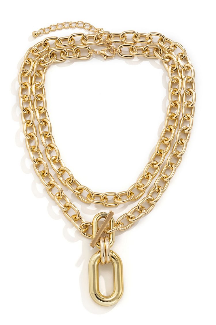 Layered Chain Metal Buckle Alloy Necklace