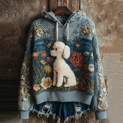 Women's Lace Floral Art Dog Print Casual Hoodie