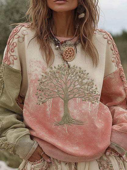 Women's Vintage Celtic Knot Viking Tree Of Life Art Pattern Comfortable Crew Neck Sweatshirt