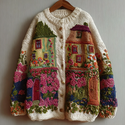 Bohemian Style Garden Pattern Design Women's Knitted Sweater Coat