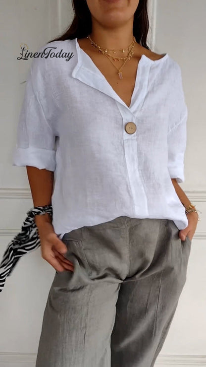 V-neck Cotton and Linen Comfortable Top