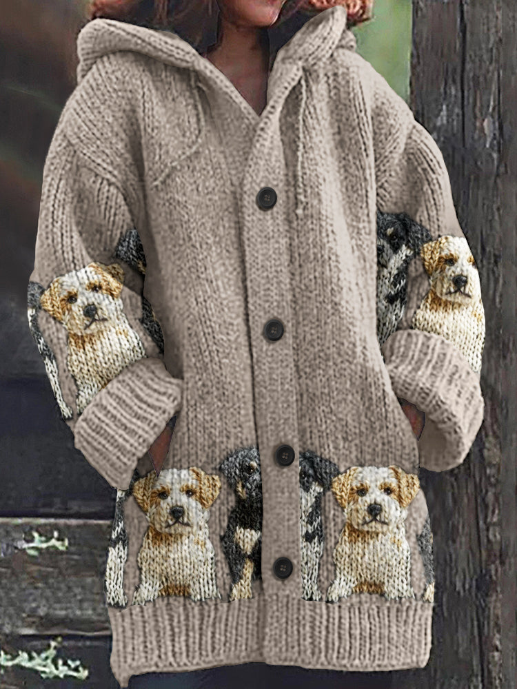 Vintage Cute Dogs Art Print Cozy Button Sweater