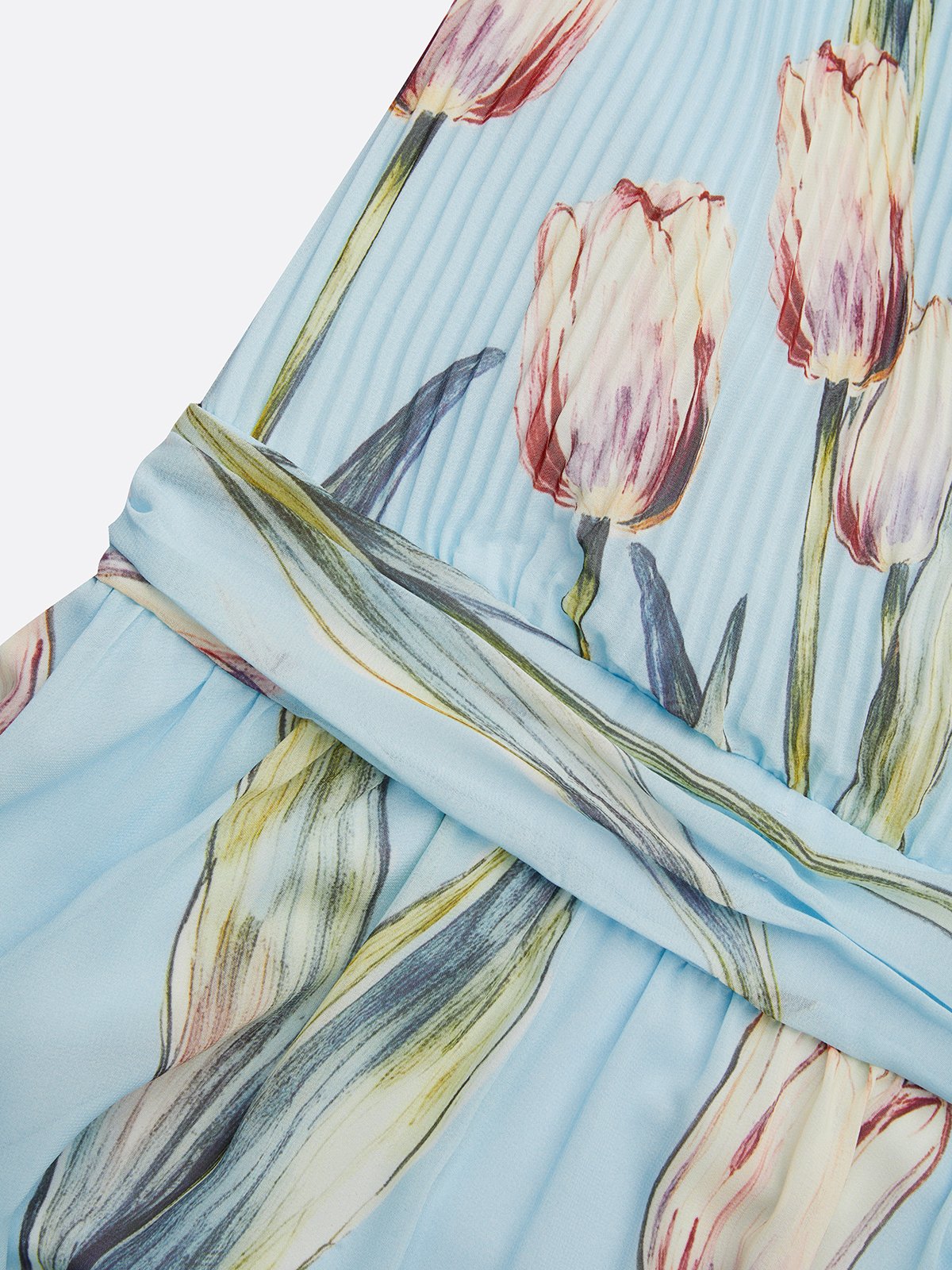 Light Blue Floral Chiffon V Neck Sleeveless A-Line Floor-length Gown Dress