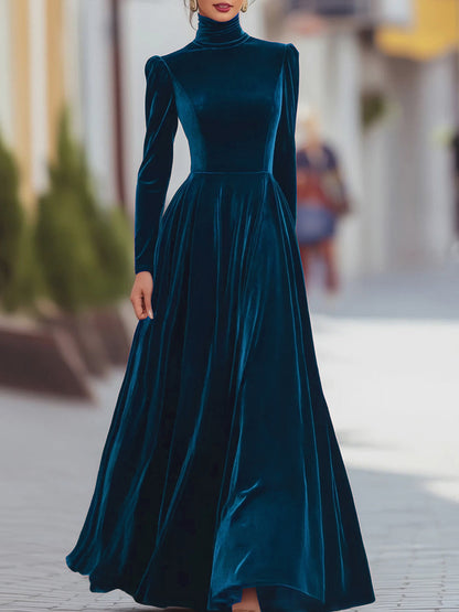 Burgundy Velvet Long-Sleeve Gown