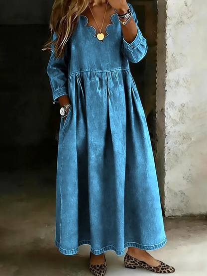 Women's Casual Wavy Neckline Denim Skirt
