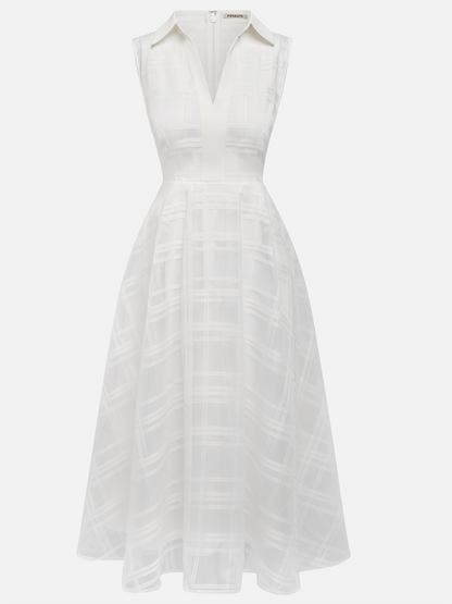 White Shirt Dress Shirt Collar Sleeveless A-Line Midi Dress