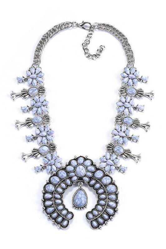 Multi-Color Navajo Squash Blossom Statement Necklace