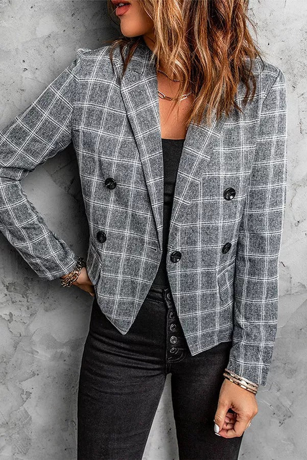 Greatness with Time Plaid Padded Shoulder Blazer