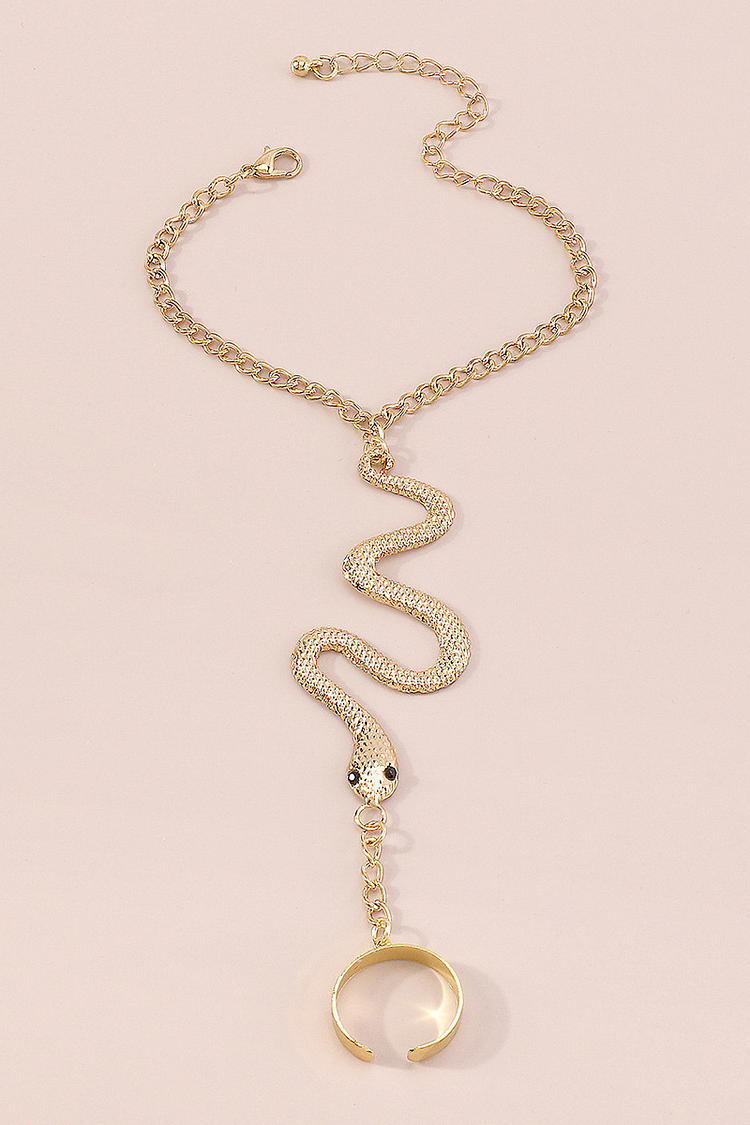 Fashionable Alloy Snake Shape Finger Linked Bracelet-Gold
