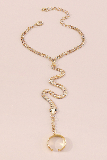 Fashionable Alloy Snake Shape Finger Linked Bracelet-Gold