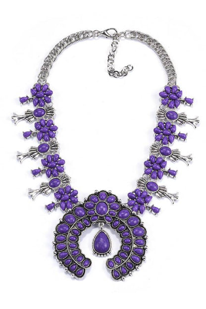 Multi-Color Navajo Squash Blossom Statement Necklace