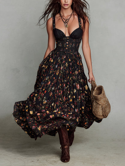 Women's Floral V-Neck Dress With Wide Straps