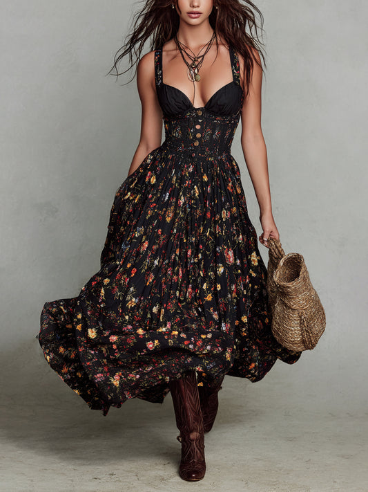 Women's Floral V-Neck Dress With Wide Straps