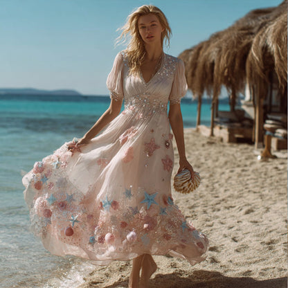 Bohemian Dreamy Ocean V-neck Short Sleeve Dress