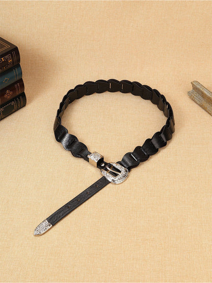 Women's Elegant Western - Style Faux Leather Floral - Embossed Waist Belt MDA1699H5I