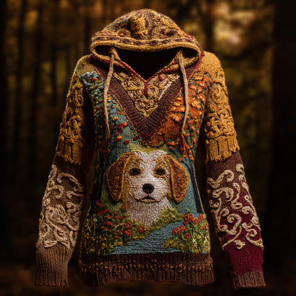 Women's Vintage Halloween Dog Embroidered Print Hoodie