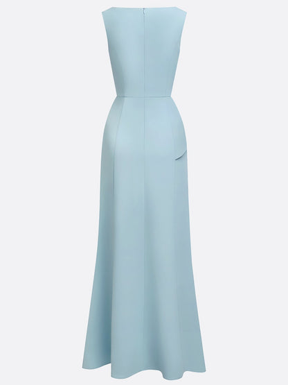 Light Blue 3D Floral Classic Boat Neck Sleeveless Sheath Gown Dress