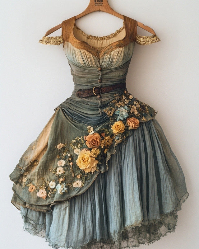 Patchwork Waist Print Princess Dress c0d1