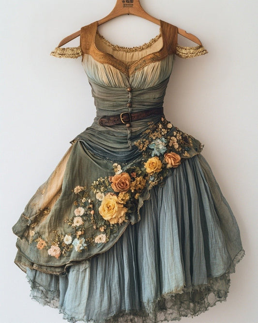 Patchwork Waist Print Princess Dress c0d1