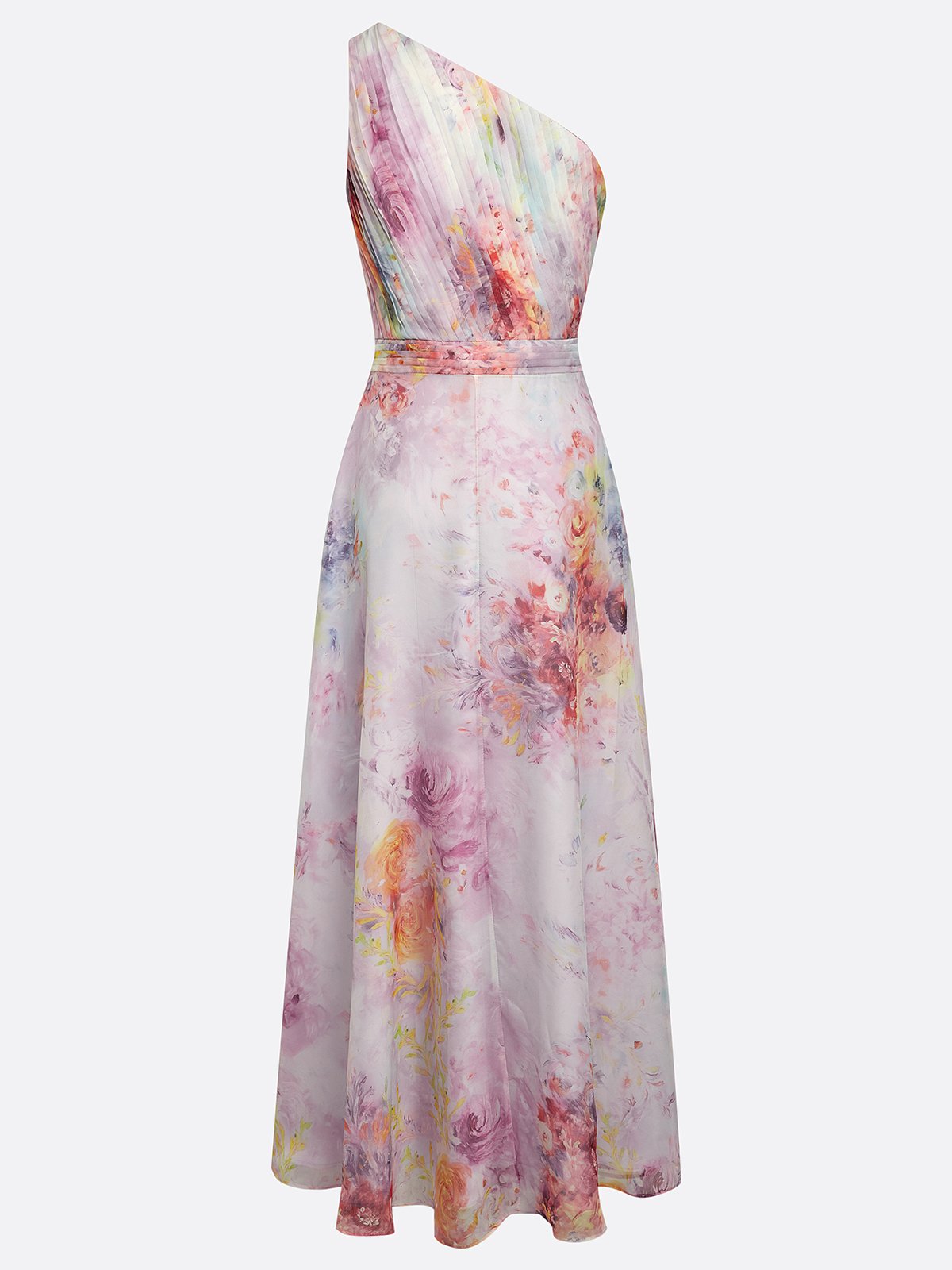 Light Purple 3D Floral Chiffon One Shoulder Sleeveless A-Line Floor-length Gown Dress