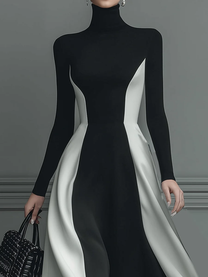 Black And White Stitching Knitted Maxi Dress