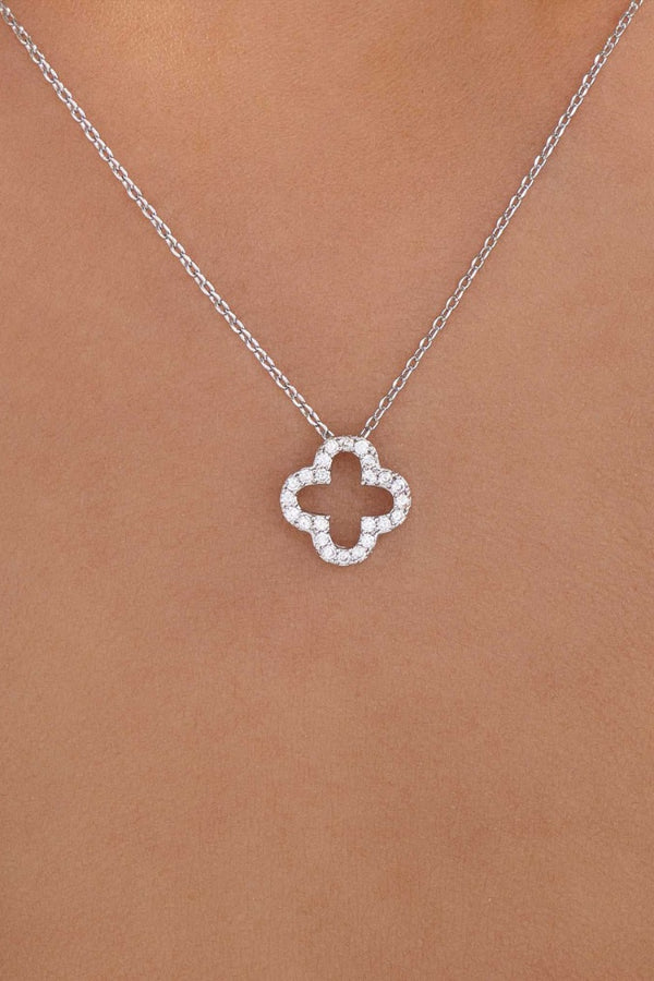 Four-Leaf Clover Pendant Rhinestone Decor Alloy Necklace