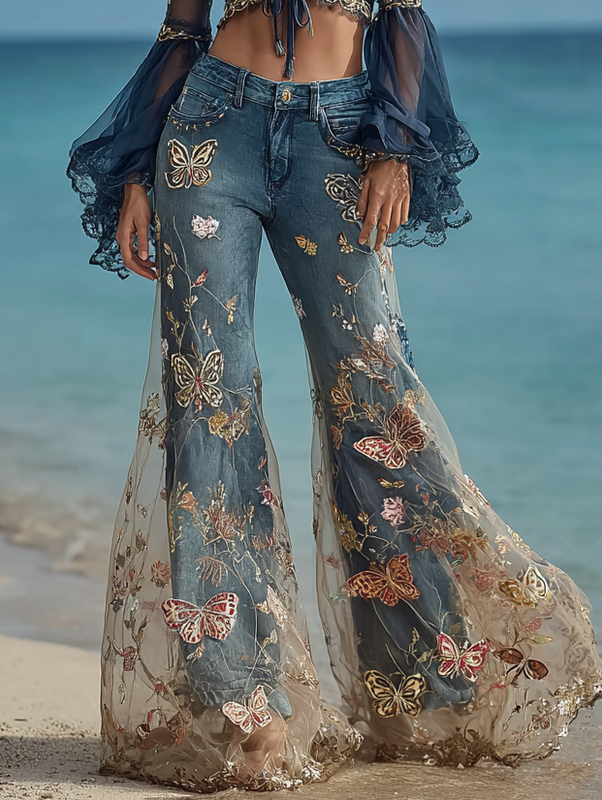 Beach color contrast retro pants 3450